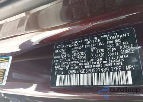 2023 Hyundai Palisade Calligraphy z USA, uszkodzony, nr VIN KM8R7DGE3PU527489